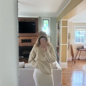 Hand knit wool fisherman sweater crew neck cableknit